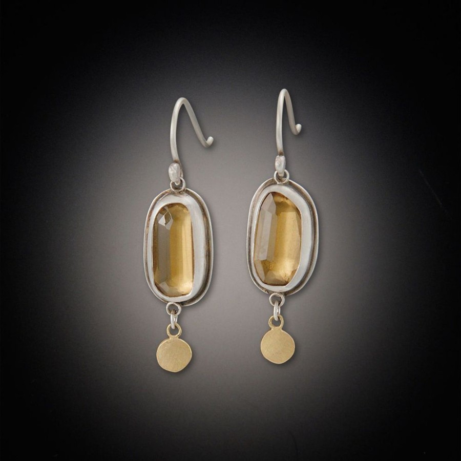 Earrings Ananda Khalsa | Champagne Quartz Earrings With Gold Drop