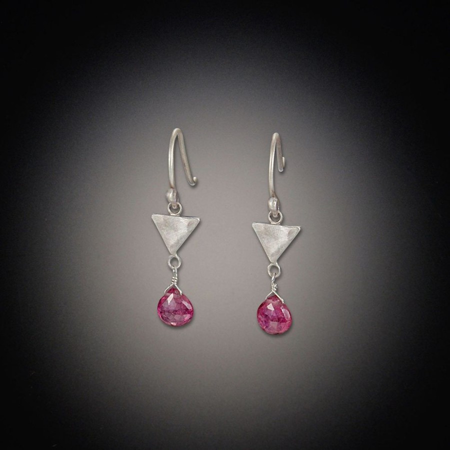 Earrings Ananda Khalsa | Tiny Triangle Earrings With Pink Tourmaline