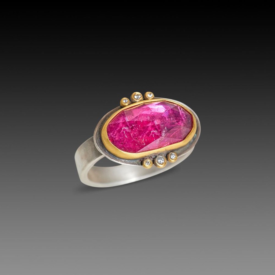 Rings Ananda Khalsa | Pink Tourmaline Ring With Diamond Trios