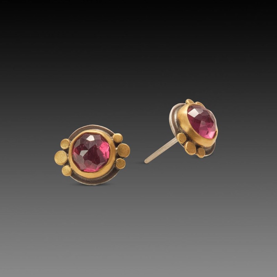 Earrings Ananda Khalsa | Round Rhodolite Garnet Stud Earrings