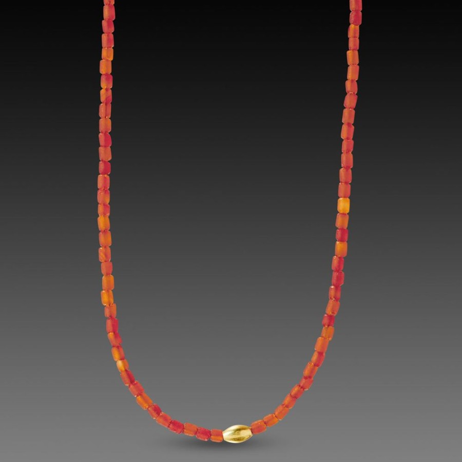 Necklaces Ananda Khalsa | Carnelian Necklace With Gold Rice Bead