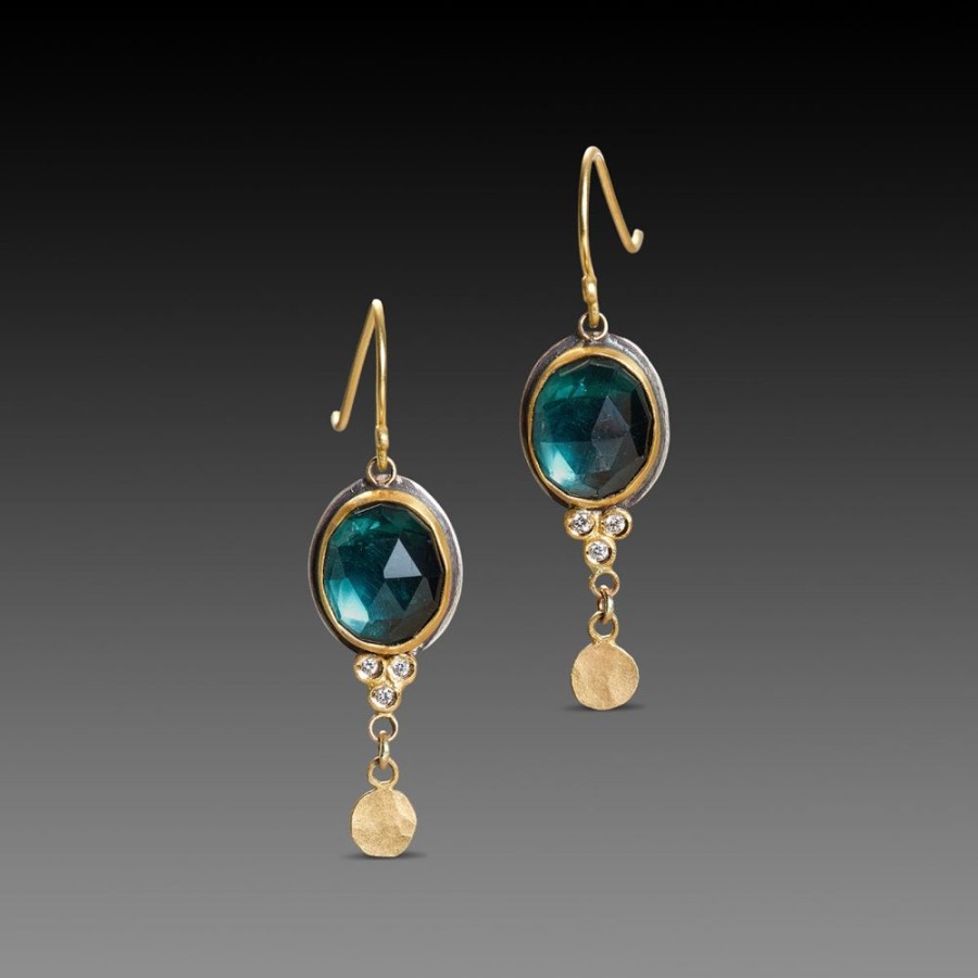 Earrings Ananda Khalsa | London Blue Topaz Earrings With Diamond Trios