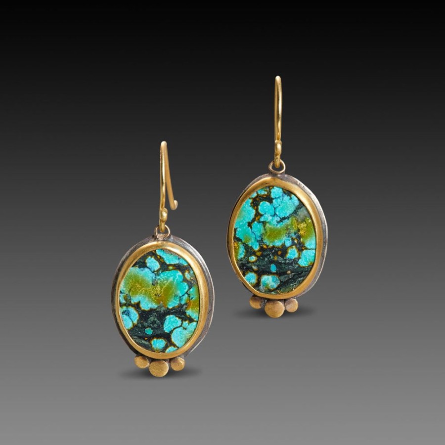 Earrings Ananda Khalsa | Turquoise Earrings With 22K Gold Trios