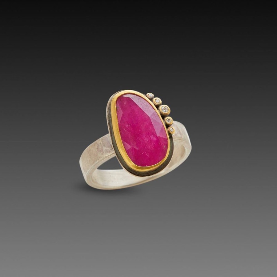 Rings Ananda Khalsa | Rose Cut Ruby Ring With Diamonds