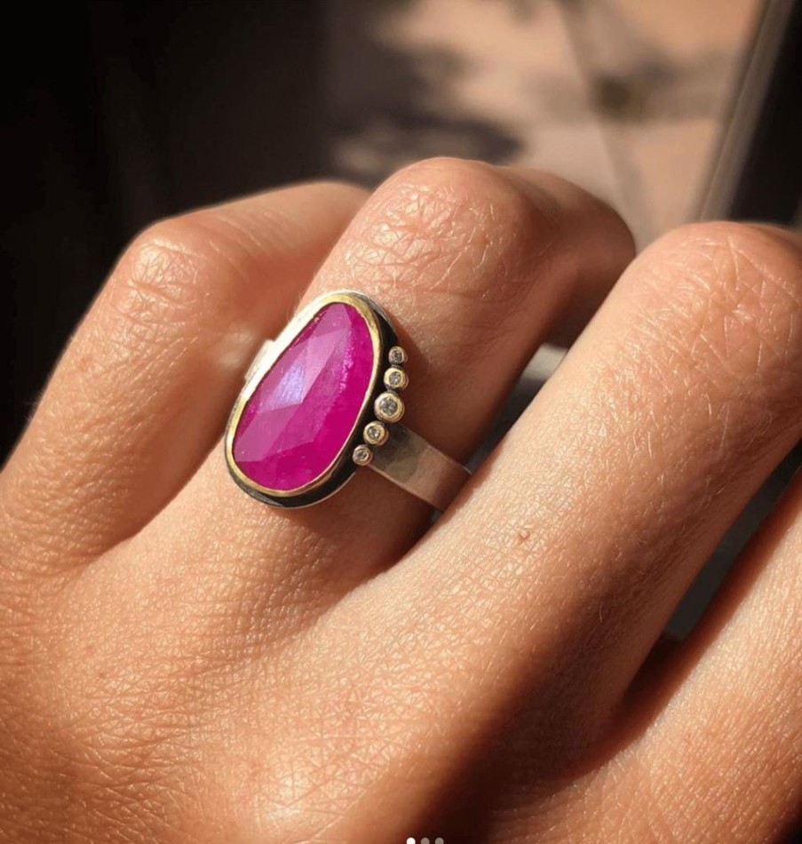 Rings Ananda Khalsa | Rose Cut Ruby Ring With Diamonds