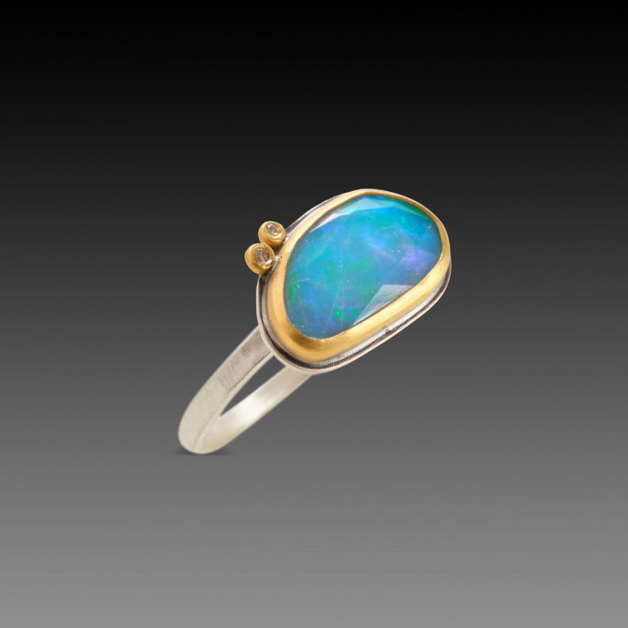 Rings Ananda Khalsa | Rose Cut Ethiopian Opal Ring With Two Diamonds