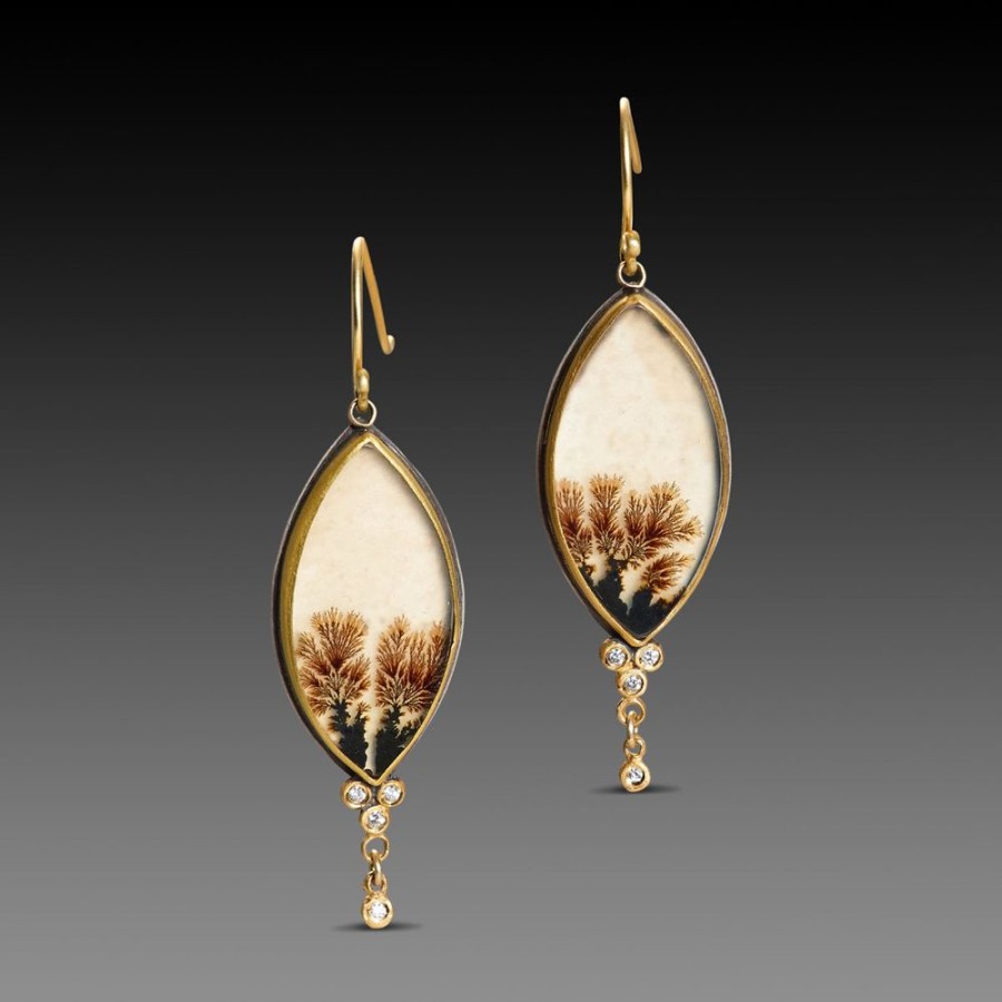 Earrings Ananda Khalsa | Dendritic Agate Earrings With Diamond Trios