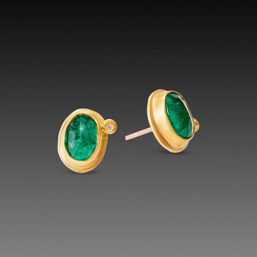 Earrings Ananda Khalsa | Oval Emerald Stud Earrings