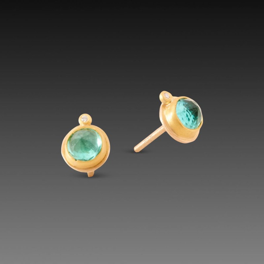 Earrings Ananda Khalsa | Round Emerald Stud Earrings