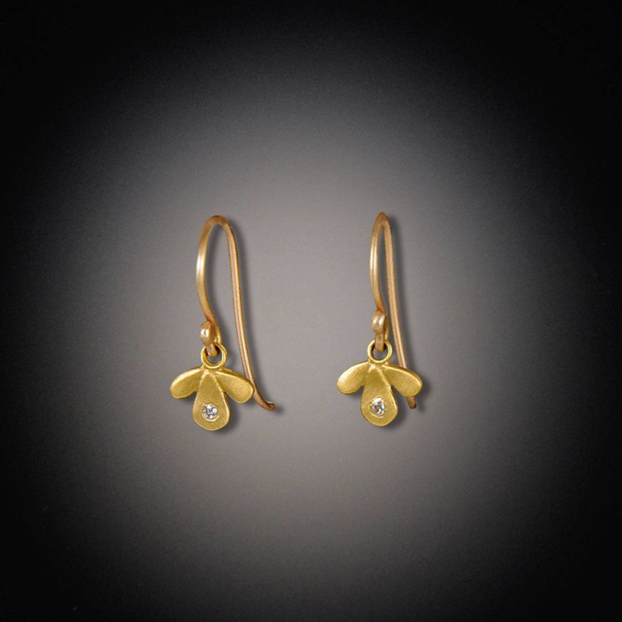 Earrings Ananda Khalsa | Gold Leaf Trio Earrings With Diamonds