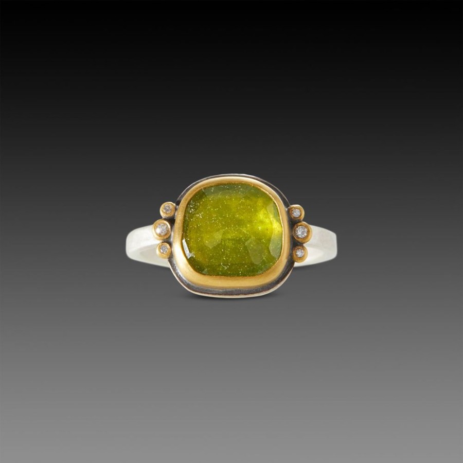 Rings Ananda Khalsa | Vesuvianite Ring With Diamond Trios