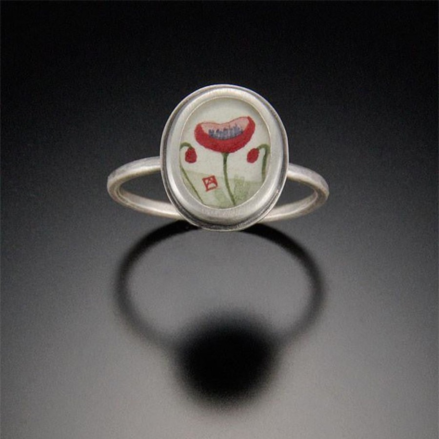 Hand Painted Jewelry Ananda Khalsa | Tiny Oval Poppy Ring