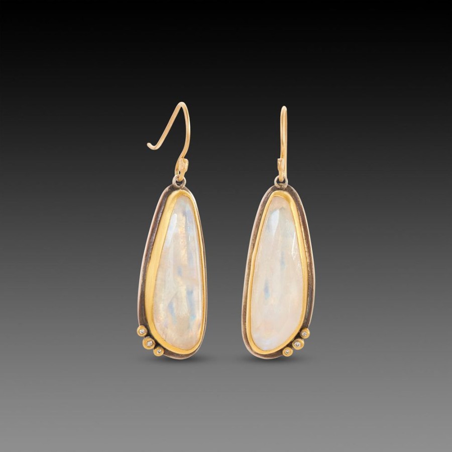 Earrings Ananda Khalsa | Moonstone Earrings With Diamonds