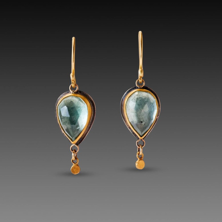 Earrings Ananda Khalsa | Moss Aquamarine Earrings With Gold Drops