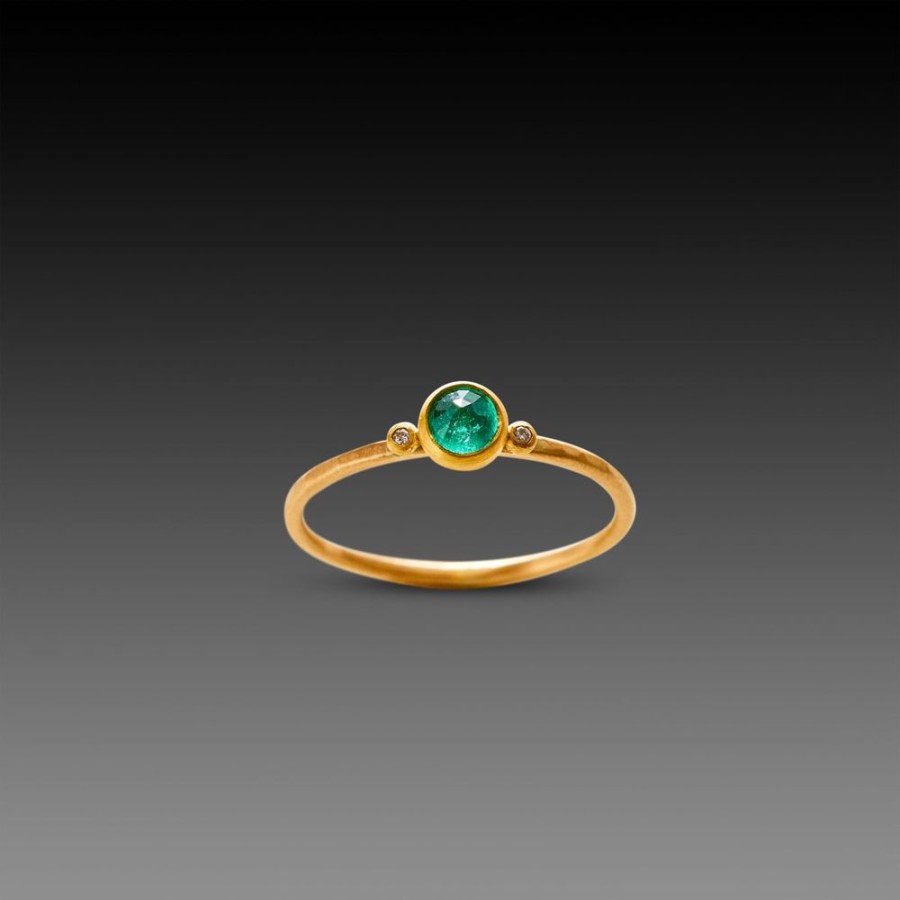 Rings Ananda Khalsa | Tiny Emerald Ring With Two Diamond Dots