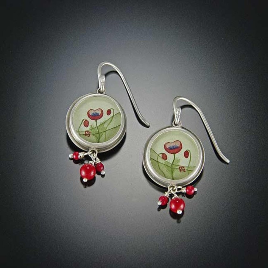 Earrings Ananda Khalsa | Round Poppy Earrings With Coral