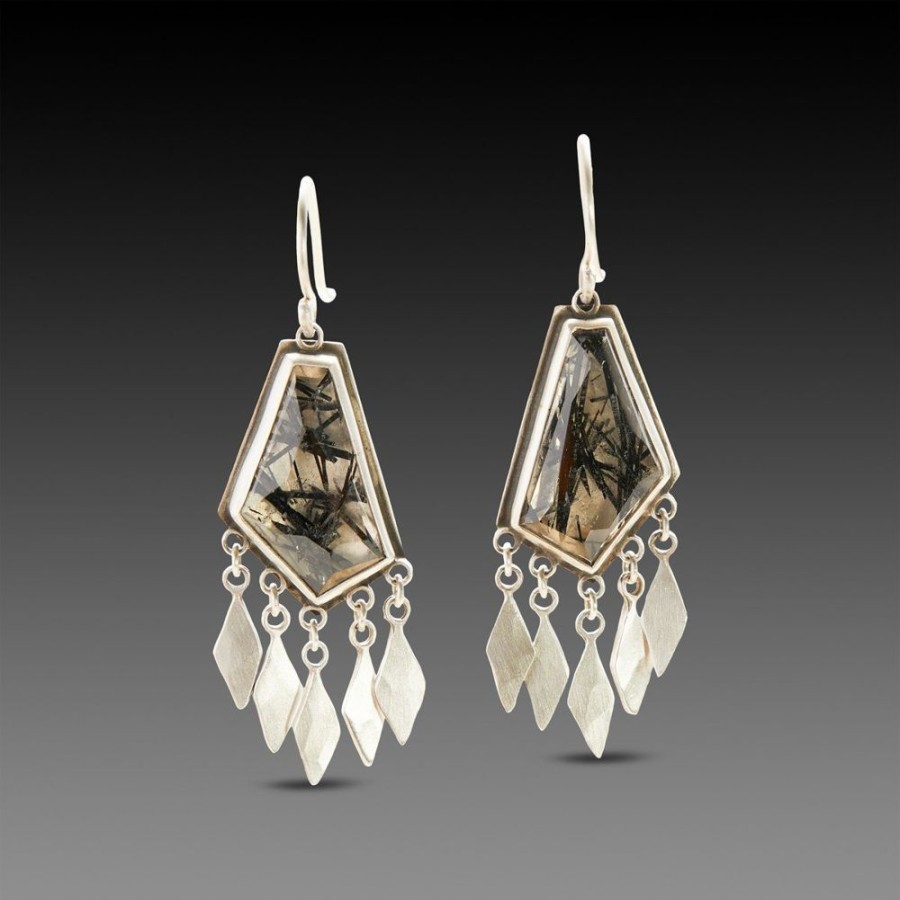 Earrings Ananda Khalsa | Tourmalinated Quartz Earrings With Sterling Fringe