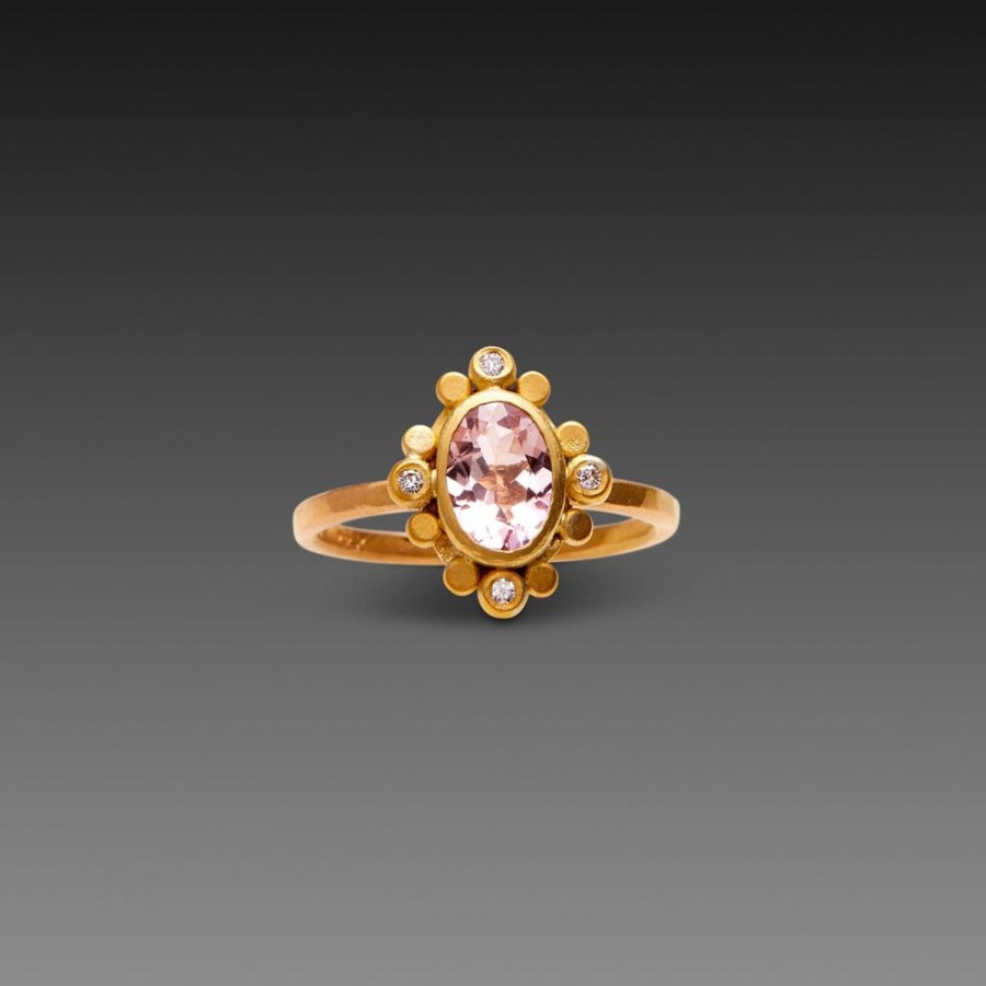 Rings Ananda Khalsa | Morganite Ring With Diamond Trios