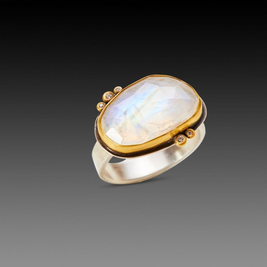 Rings Ananda Khalsa | Rainbow Moonstone Ring With Diamonds