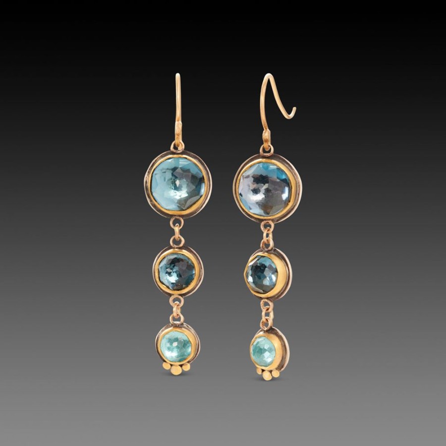 Earrings Ananda Khalsa | Triple Blue Topaz Drop Earrings