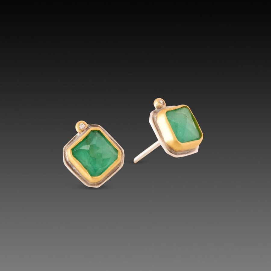 Earrings Ananda Khalsa | Square Emerald Stud Earrings