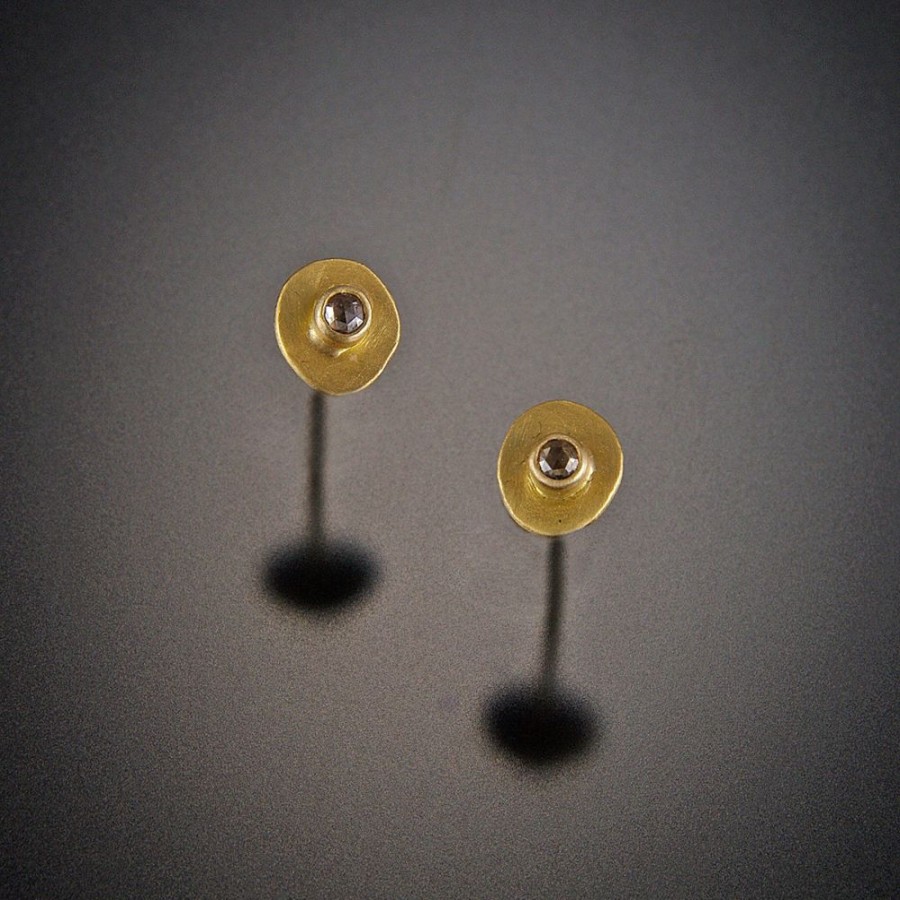 Earrings Ananda Khalsa | Small Gold Disk Stud Earrings With Diamonds