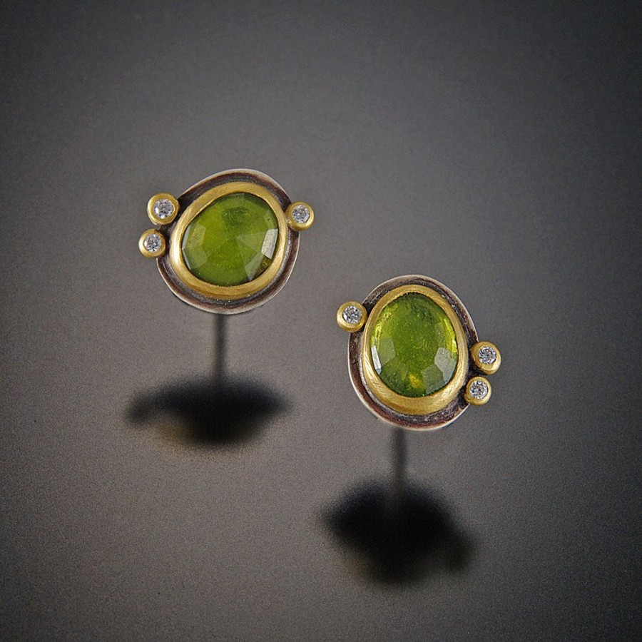 Earrings Ananda Khalsa | Vesuvianite Stud Earrings With Diamonds