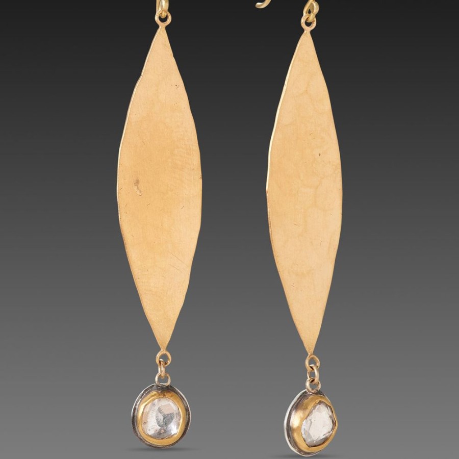 Earrings Ananda Khalsa | Gold Leaf Earrings With Sapphire Drops