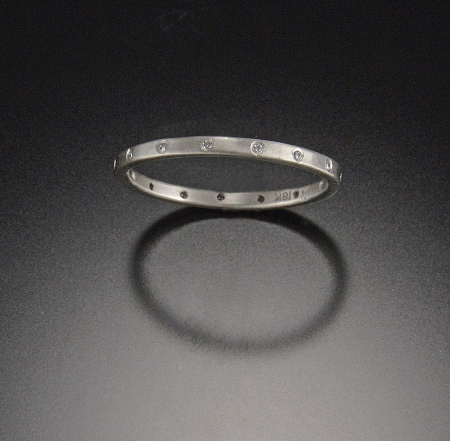 Rings Ananda Khalsa | Hammered Band With Eternity Diamonds In White Gold