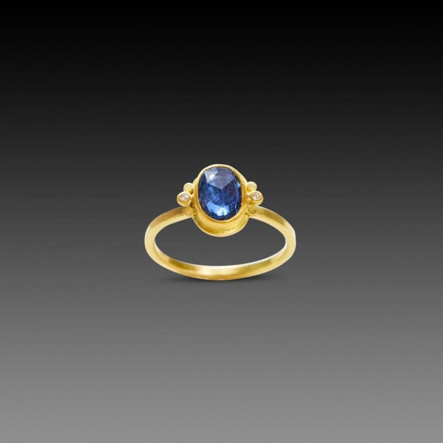 Rings Ananda Khalsa | Oval Blue Sapphire Ring With Diamonds