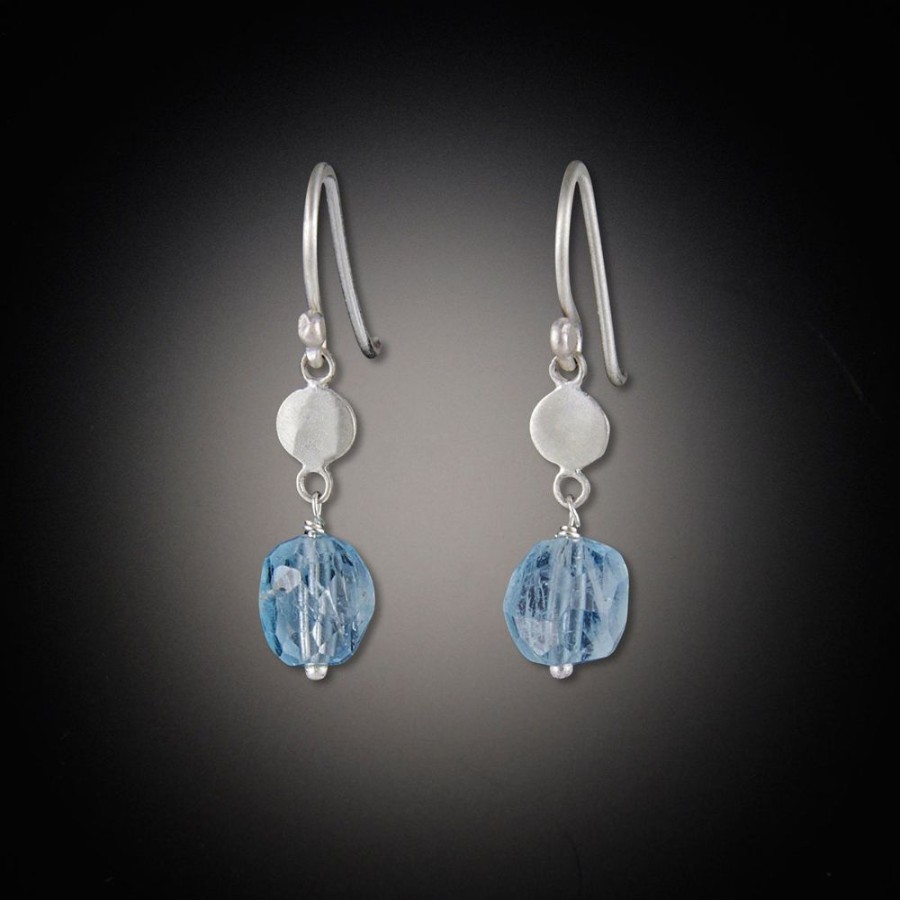 Earrings Ananda Khalsa | Small Single Disk With Aquamarine Drop Earrings