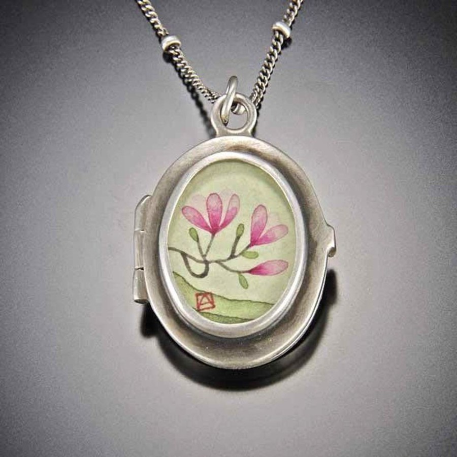 Hand Painted Jewelry Ananda Khalsa | Magnolia Locket Necklace