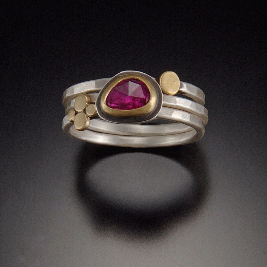 Rings Ananda Khalsa | Ruby And Gold Dot Stacking Ring Set