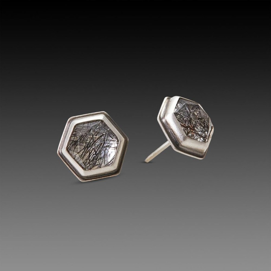 Earrings Ananda Khalsa | Tourmalinated Quartz Stud Earrings