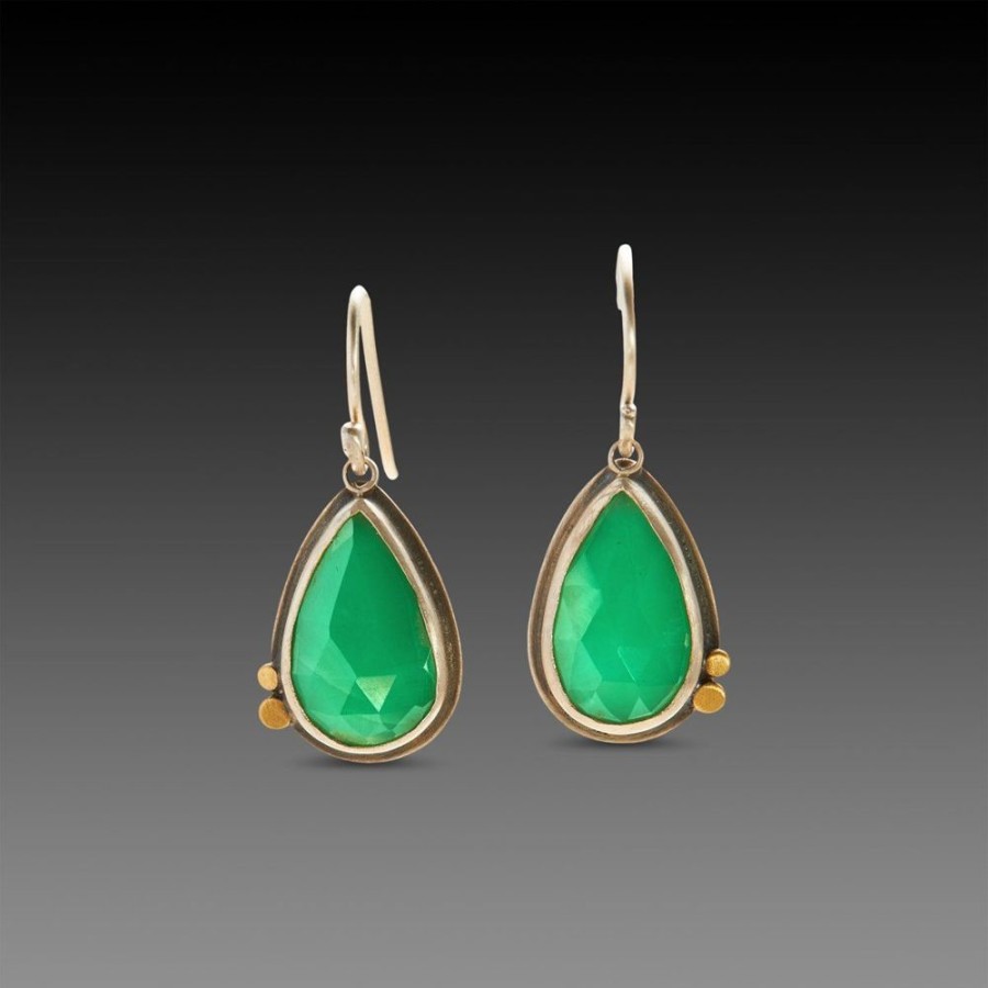 Earrings Ananda Khalsa | Rose Cut Chrysoprase Earrings With Gold Dots