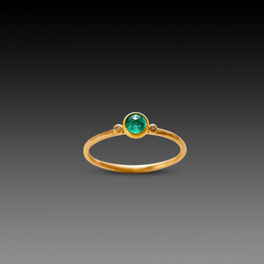 Rings Ananda Khalsa | Tiny Emerald Ring With Two Diamond Dots