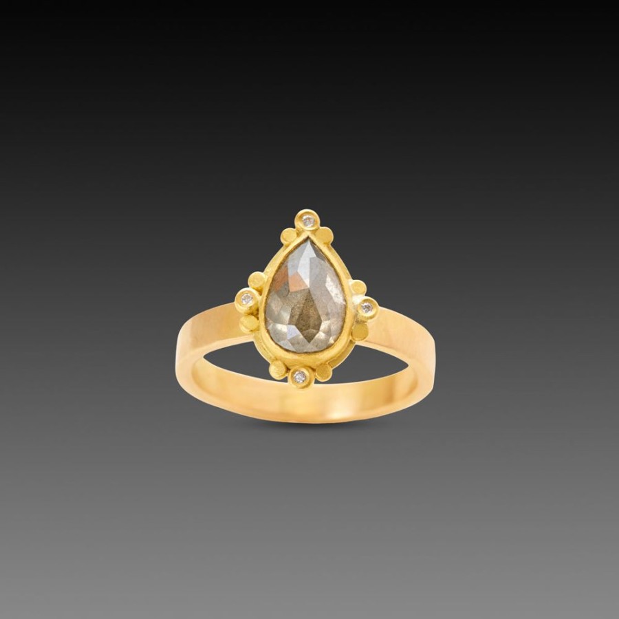 Rings Ananda Khalsa | Teardrop Gray Diamond Ring With Diamond Trios