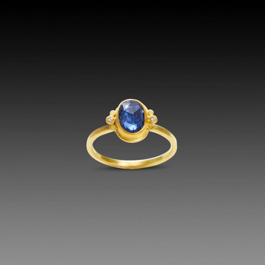 Rings Ananda Khalsa | Oval Blue Sapphire Ring With Diamonds