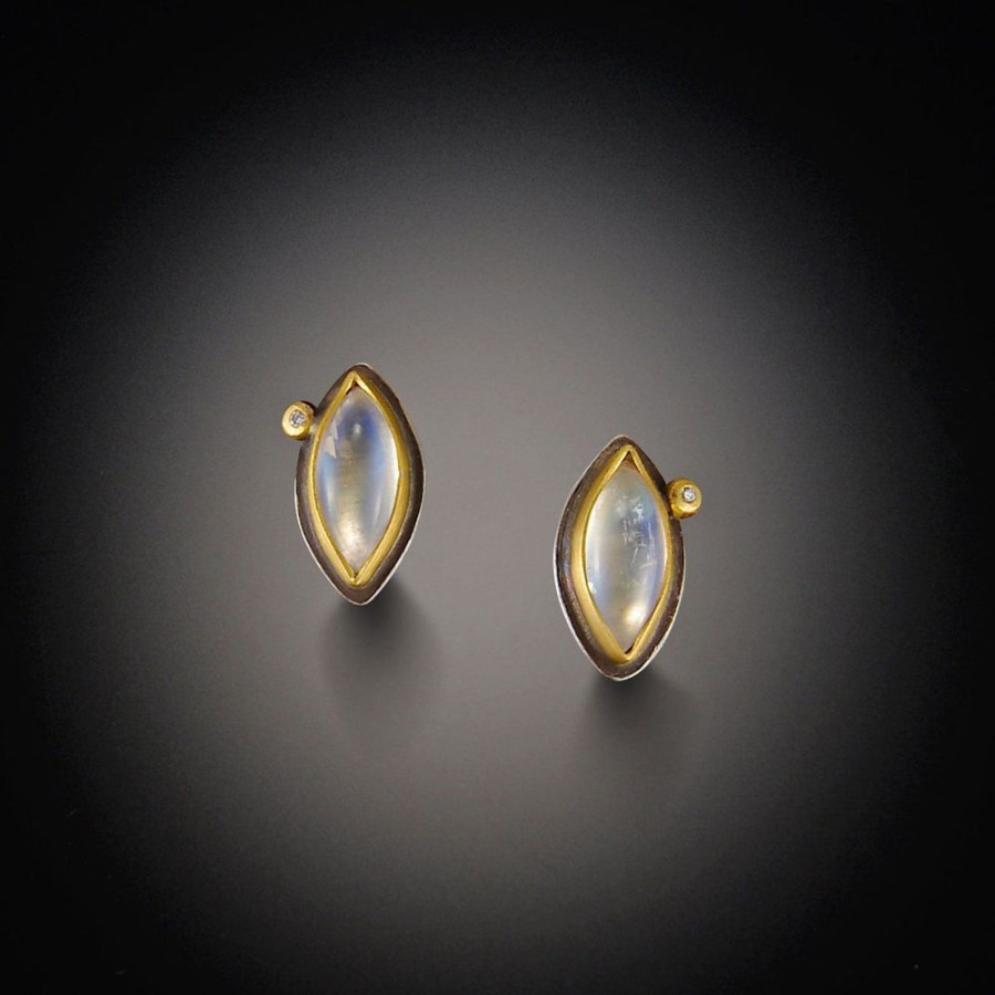 Earrings Ananda Khalsa | Moonstone Stud Earrings With Diamond Dot