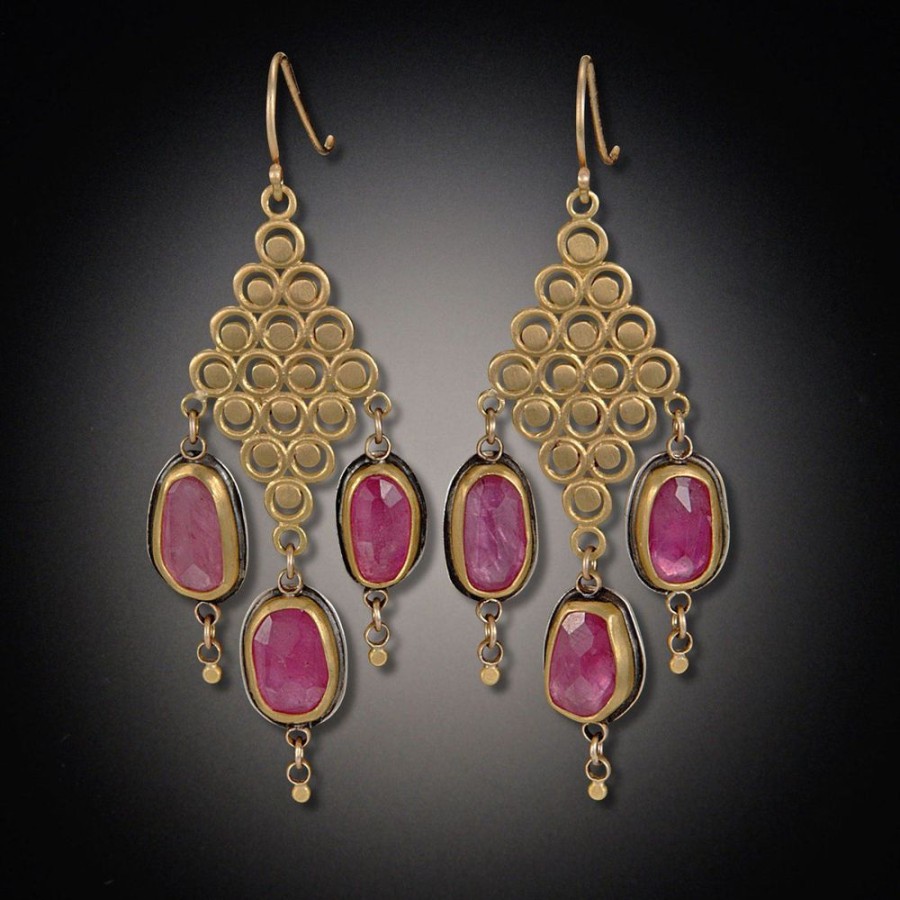 Earrings Ananda Khalsa | 22K Filigree Earrings With Pink Sapphires