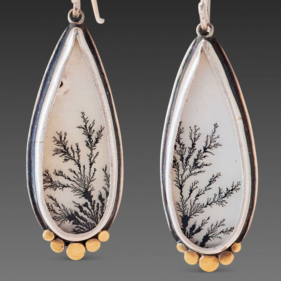 Earrings Ananda Khalsa | Dendritic Agate Earrings With Gold Dots