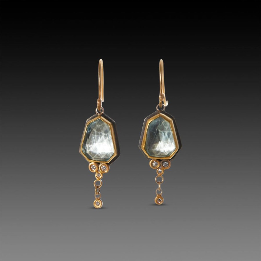 Earrings Ananda Khalsa | Geometric Blue Topaz Drop Earrings