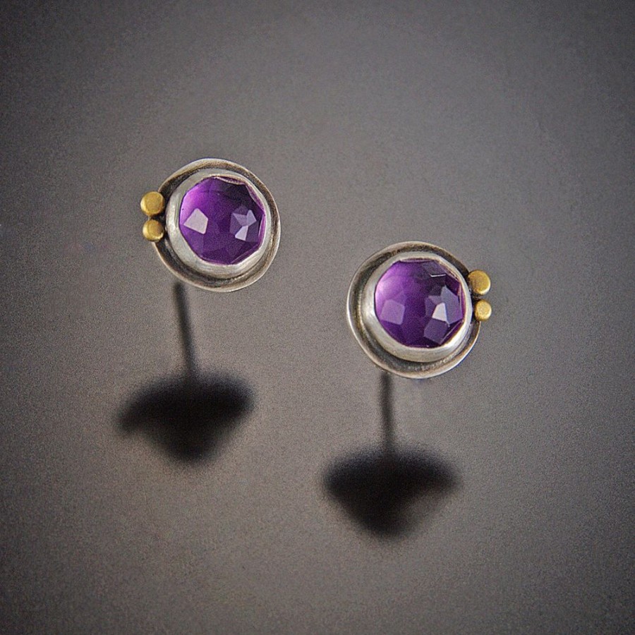 Earrings Ananda Khalsa | Round Amethyst Stud Earrings