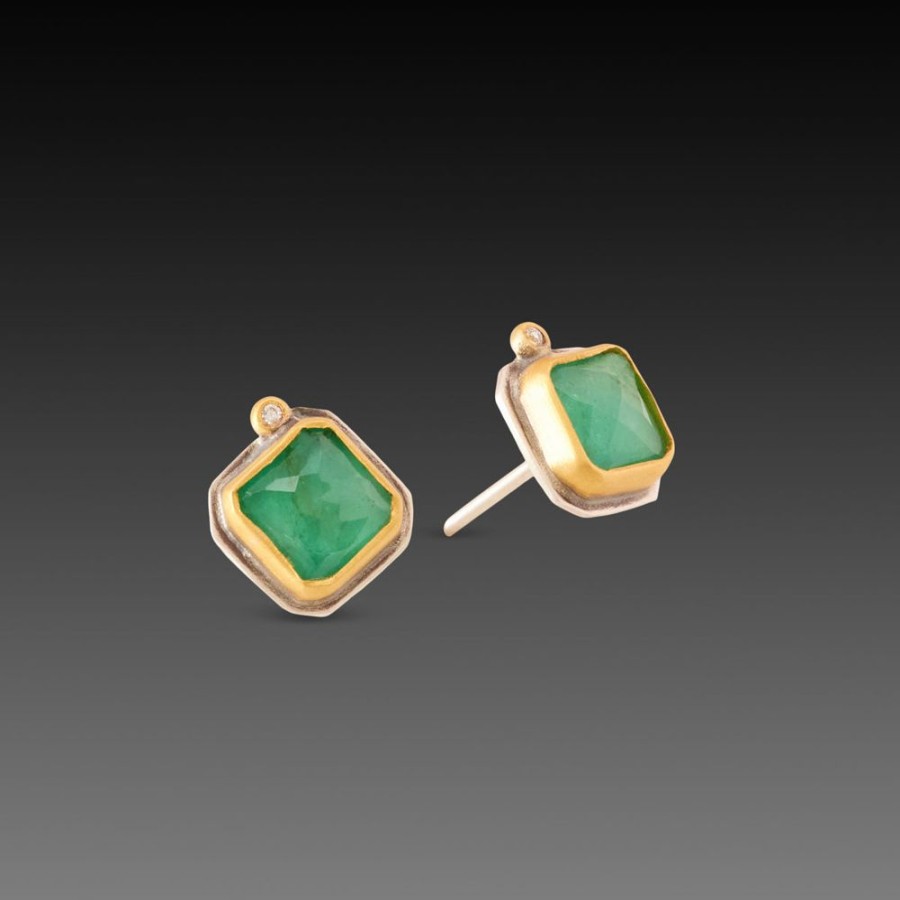 Earrings Ananda Khalsa | Square Emerald Stud Earrings