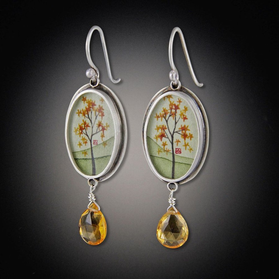 Hand Painted Jewelry Ananda Khalsa | Oval Autumn Maple Earrings