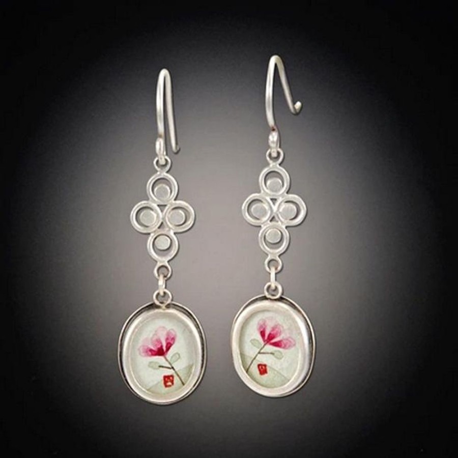 Earrings Ananda Khalsa | Small Filigree Earrings With Tiny Oval Magnolia