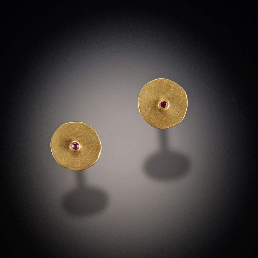 Earrings Ananda Khalsa | Disk Earrings With Pink Sapphire Dot