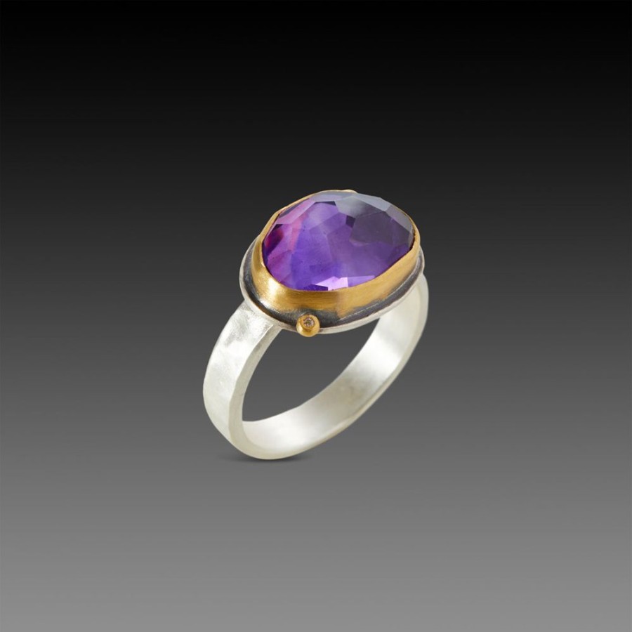 Rings Ananda Khalsa | Sparkly Amethyst Ring With Diamonds