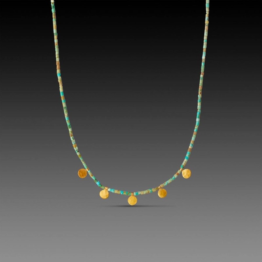 Necklaces Ananda Khalsa | Gold Disk And Turquoise Beaded Necklace