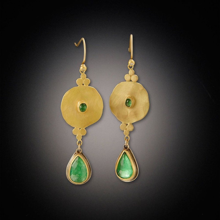 Earrings Ananda Khalsa | Filigree Disk Earrings With Rose Cut Emeralds